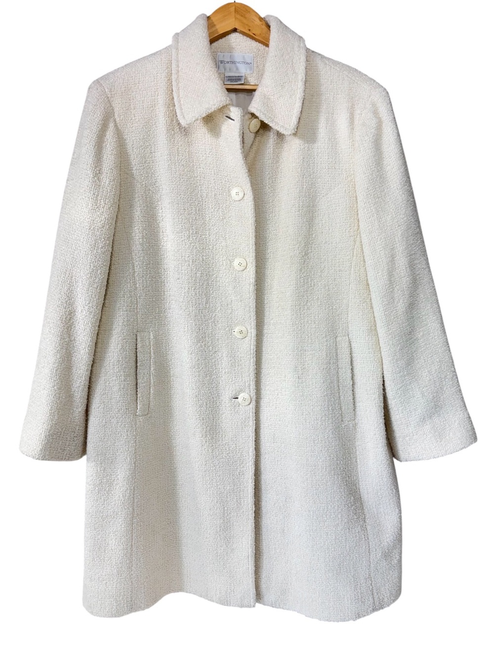 WORTHINGTON Wool Blend Ivory Collar Lined Button Long Coat | Women’s XL